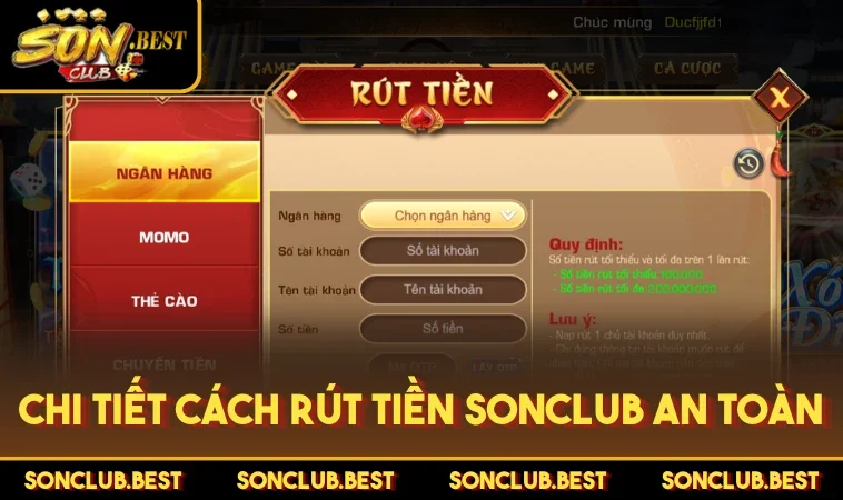 Chi tiết cách rút tiền SONCLUB an toàn