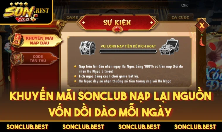 Khuyến mãi SONCLUB nạp lại nguồn vốn dồi dào mỗi ngày