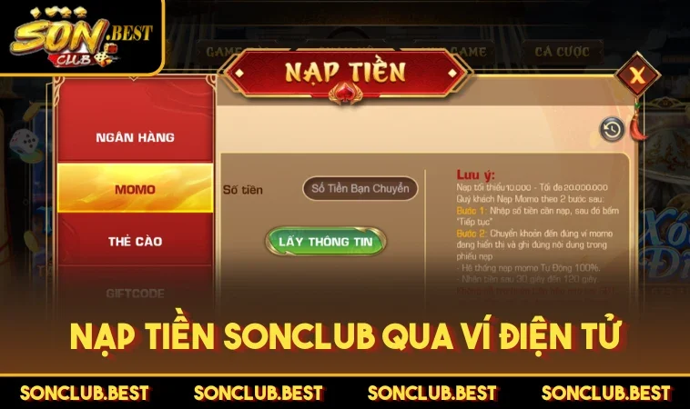 Nạp tiền SONCLUB qua ví điện tử